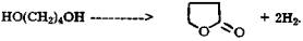 1,4-бутандиол дегидроциклизует в у-бутиролактон с выходом 96-98% при 250-270 °С и давлении 0,06 МПа на катализаторе НТК-4